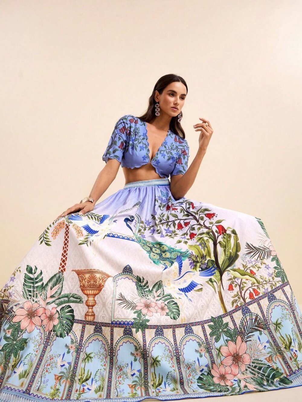 Multicolor Boho Women's Ombre Peacock Tropical Floral vacation maxi Skirt